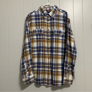 NWOT Men’s Navy & Yellow [G] George Long Sleeve Plaid Button-Down Collared Shirt